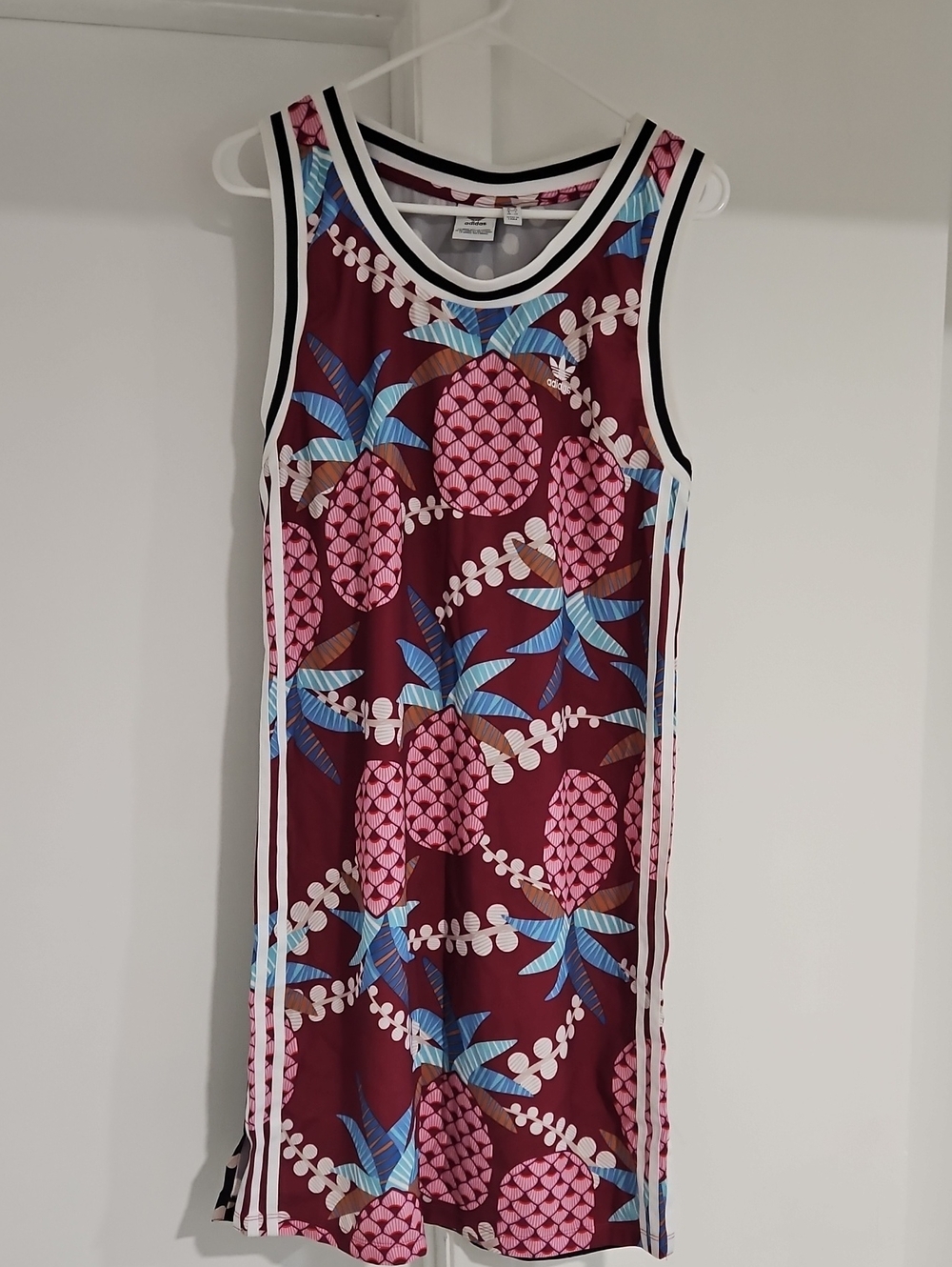 ADIDAS Sleeveless Pineapple Print Dress in Burgundy and Pink